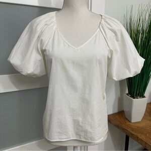 Banana Republic V-Neck Cotton Puff Sleeve Blouse Sz Small EUC